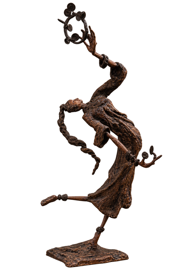 Bronze tambourine dancer sculpture